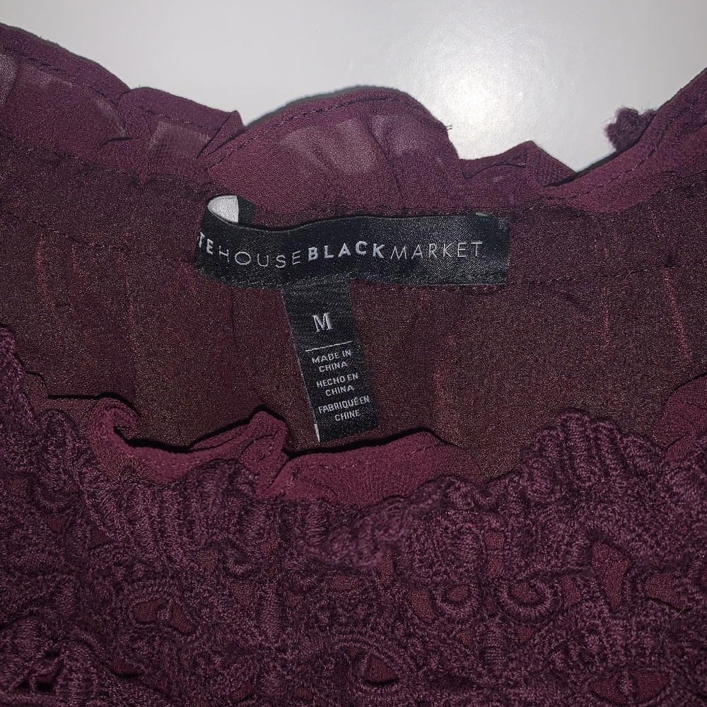 White House Black Market Boho Crochet Trim Top Bell Sleeve Size Medium - Picture 7 of 10